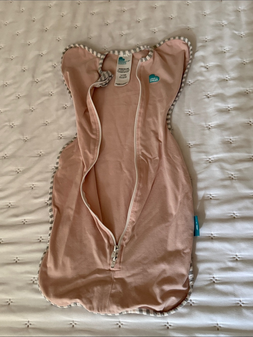 Love to dream Pink Winged Swaddle Sleep Sack with Striped Trim
